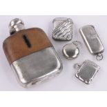 4 Various silver vesta cases and a half leather and silver plate hip flask, (5).