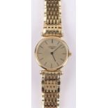 A lady's Longines Le Grand Classique quartz wristwatch, gold plated case and strap, case width 23mm,