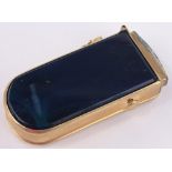 A Victorian gilt metal vesta case with inset blue agate back and front, height 5.5cm.
