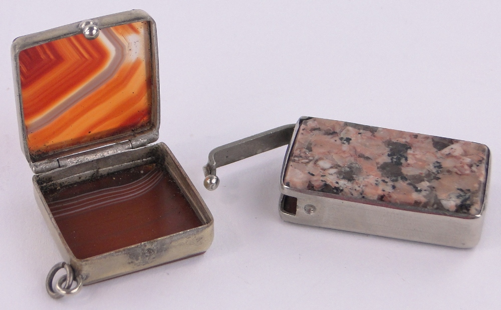 2 Small agate and hardstone inset vesta cases, largest height 3.5cm. - Image 2 of 3