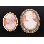 2 Carved Cameo brooches.