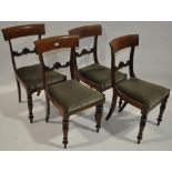 Set of 4 William IV mahogany dining chairs with drop in seats & turned legs