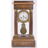 A 19th century rosewood and marquetry inlaid 4 pillar portico clock,