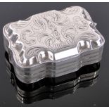An ornate Dutch silver snuff box, with engraved lid and continental marks, length 6cm.