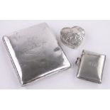 A small continental silver heart shaped trinket box, width 3.