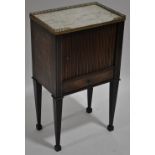 A French walnut side cabinet, having a raised pierced brass gallery with marble top,