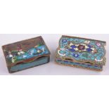 2 Brass and champleve enamel vesta cases, largest length 5cm.