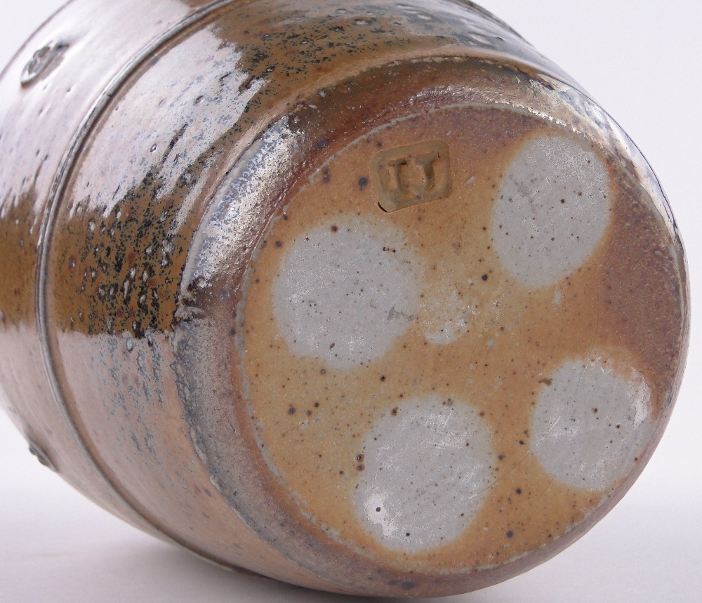 John Jeles, a contemporary Studio Pottery narrow necked vase, ash glazed with raised bosses, - Image 3 of 3