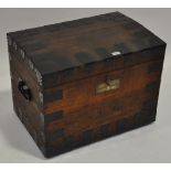 A 19th century oak and steel bound silver chest, with tray fitted interior,