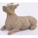 A Chinese Han Dynasty pottery water buffalo, length 20cm.