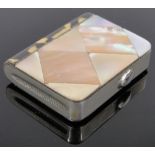 A Victorian mother of pearl parquetry book shaped vesta case, height 4.5cm.