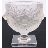 A Rene Lalique Bagatelle pattern bowl on square foot, height 13cm, diameter 12cm.