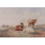 Thomas Sidney Cooper RA (1803-1902), watercolour, cattle on a hilltop, signed, 7" x 10", framed.