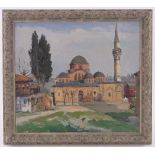 Attributed to Naci Kalmukoglu, oil on canvas board, a continental mosque, unsigned, 17" x 19",