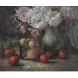 Mid 20th century oil on paper, still life study fruit and flowers, indistinctly signed, 20.