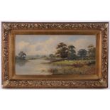 Sidney Yates Johnson, oil on board, river landscape, signed, 12" x 24", framed.