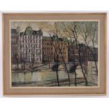 Bernard, mid 20th century oil on canvas, Parisian river scene, signed, 24" x 32", framed.