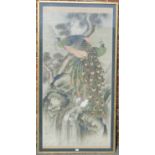 Chinese School, large 19th century watercolour on silk, peacocks,