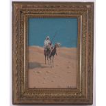 W D Kennedy, 19th/20th century oil on board, camel rider, signed, 7" x 5", framed.