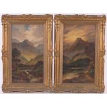 G McGregor, pair of oils on board circa 1900, Highland landscapes, signed, 18" x 9.5", framed.