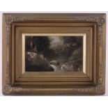 Follower of Alexander Nasmyth, 19th century oil on wood panel, landscape with waterfall, unsigned,