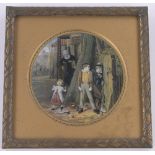 A 19th century Prattware plaque, The Truant after Mulready, diameter 15cm in gilt frame.