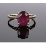 A 9 ct gold ruby set ring, ruby height 7 mm,