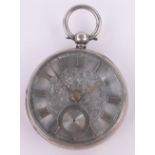 A 19th century silver cased keywind pocket watch, engraved silver dial, case width 50mm.