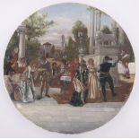 A large 19th century hand painted pottery wall plaque depicting the Medeci Family, diameter 57cm.