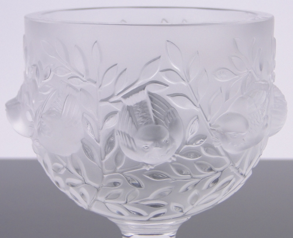 A Rene Lalique Elizabeth pattern glass vase, relief moulded bird designs, engraved signature, - Image 2 of 3