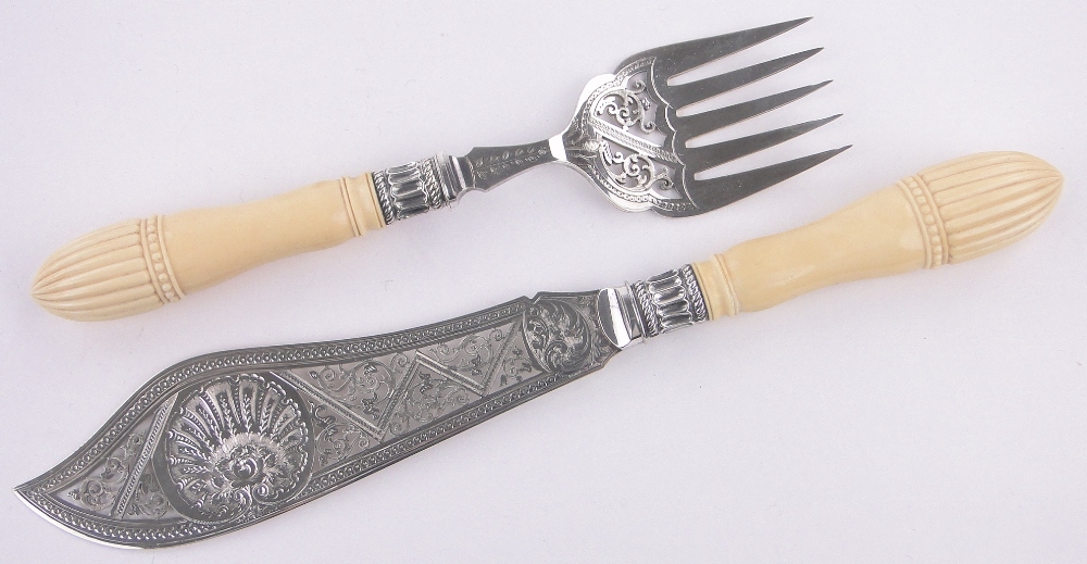 Pair of Victorian silver plated fish servers, - Image 2 of 3