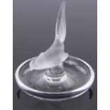 A modern Lalique glass bird design pin dish, diameter 9.5cm, boxed.