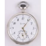A Swiss silver cased Zenith open face pocket watch, circa 1915 with enamelled dial, case width 50mm.