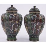 Pair of Chinese Cloisonne vases and covers circa 1900, with lobed sides, height overall 23cm.