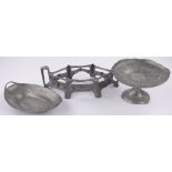 3 Art Nouveau continental spelter table centre dishes, including 2 marked Kayserzinn, (3).