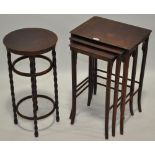 A Fischel Bentwood table with circular top and shaped legs,