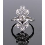 A diamond set open work panel ring, old European cut stones, total diamond content approx. 0.