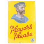 A Player's Please yellow ground Vintage enamelled advertising sign, 87cm x 57cm.