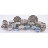 A group of Chinese porcelain items, including Canton enamelled cups and saucers, (20).