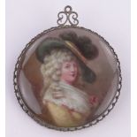 A Doulton porcelain panel brooch depicting a Gainsborough lady, width 50mm.