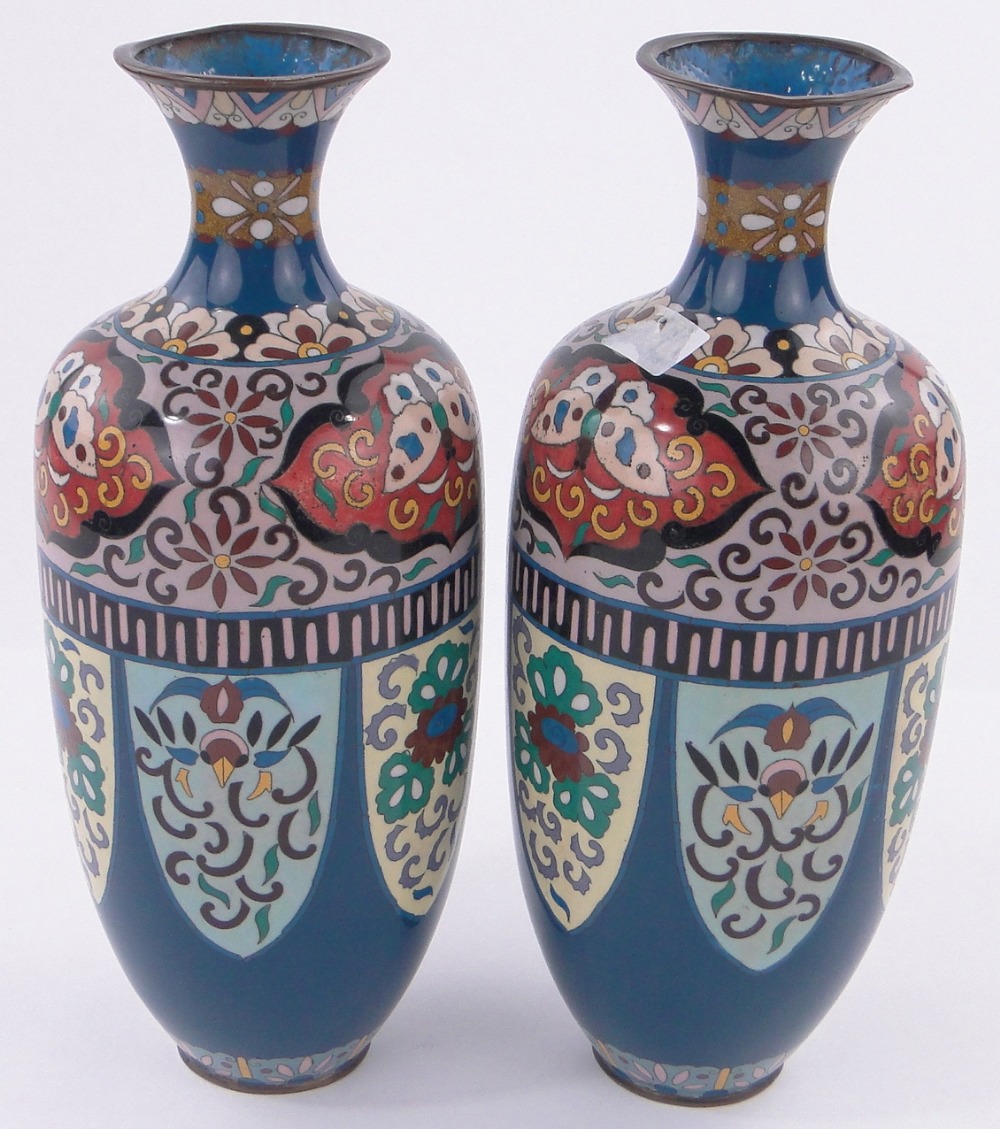 Pair of Chinese Cloisonne enamelled vases, height 37cm. - Image 2 of 3