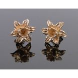 Pair of Clogau 9ct Welsh gold daffodil design earstuds, 10mm across.