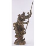 An Oriental bronze monkey Samurai figure, height to top of staff 52cm.