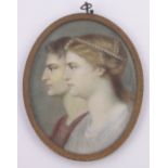 A 19th century watercolour, portrait of 2 classical figures, signed Massard in gilt metal frame,