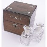 A French rosewood "Odeurs" perfume box, ivory and brass marquetry inlay,