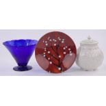 A group of ceramics and glass, including Bristol Blue glass bowl,