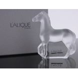 A modern Lalique moulded glass horse, height 10cm, boxed.