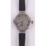 A First War period Rolex silver cased wristwatch, silvered dial with secondary dial,