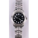 A gent's Mappin & Webb quartz wristwatch, black dial, stainless steel case with calendar,