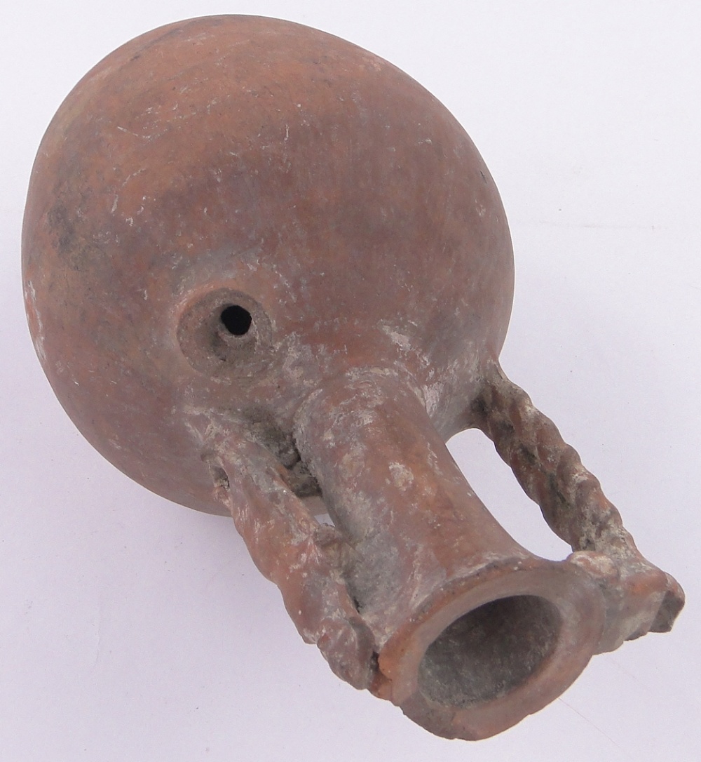 An Ancient terracotta narrow necked amphora, possibly Etruscan, lacking base, height 34cm. - Image 2 of 3